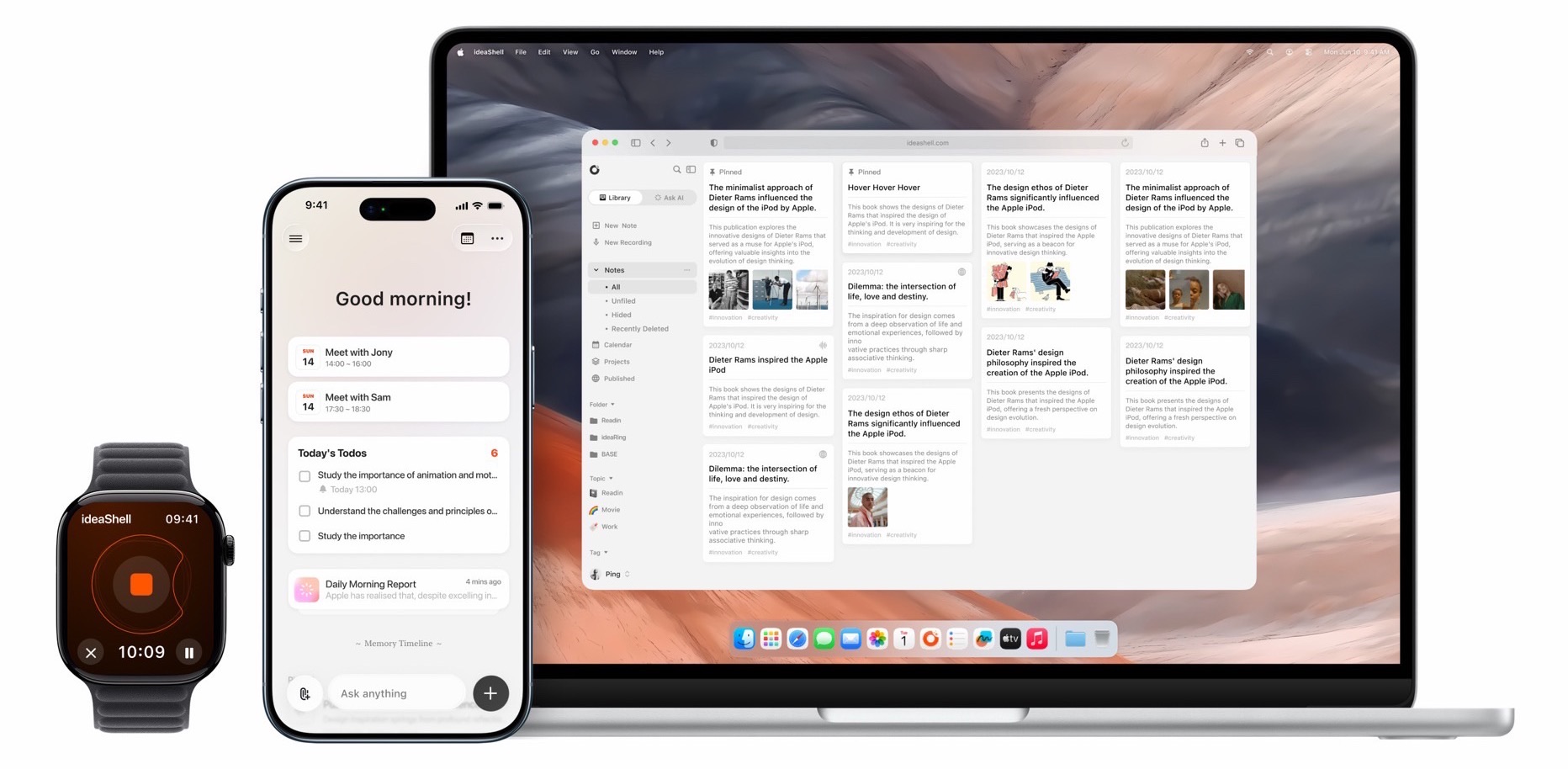 ideaShell on Apple Watch, iPhone and Mac